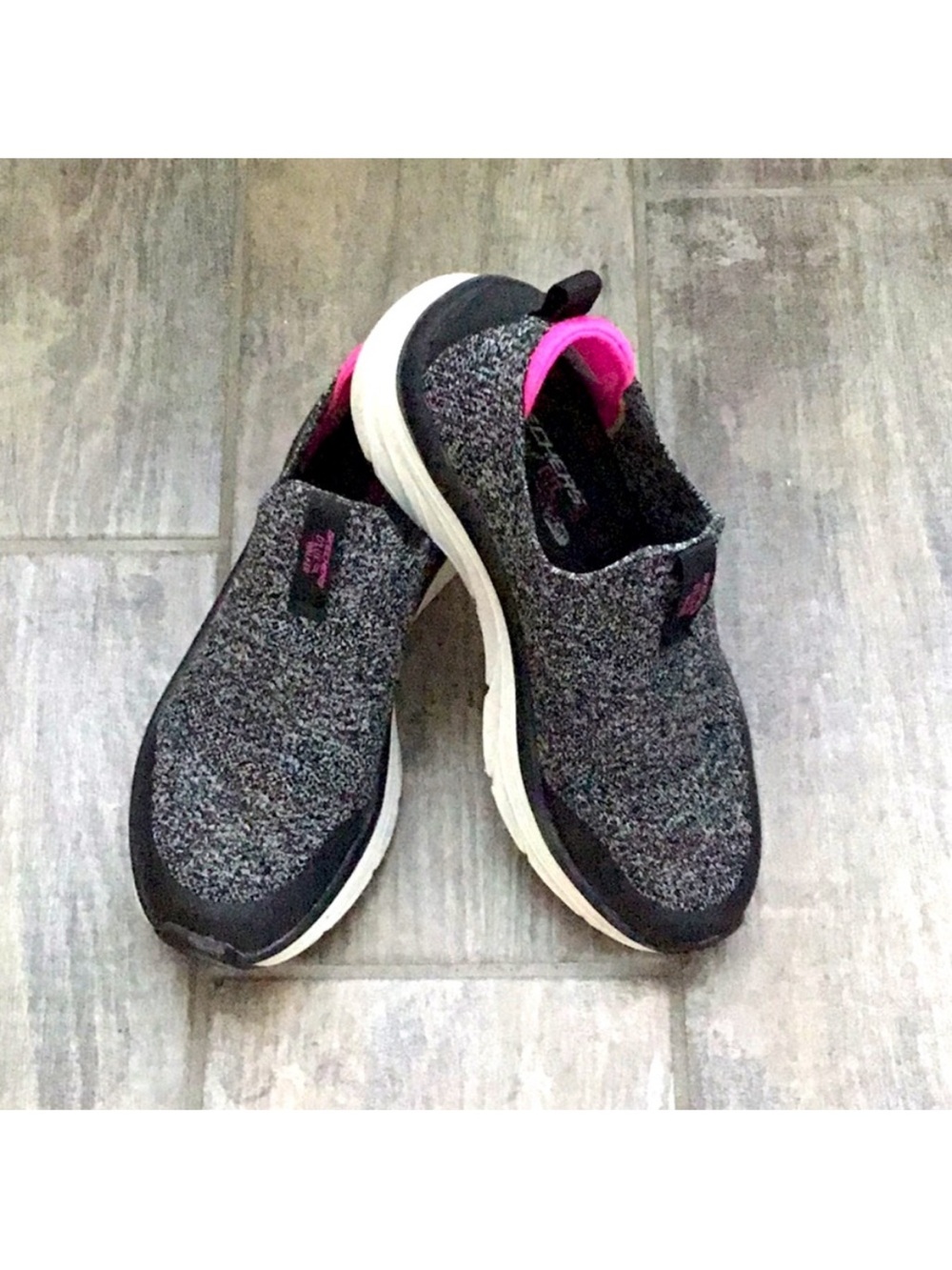 Skechers Slip-On Athletic Shoes - Black with Pink Accent